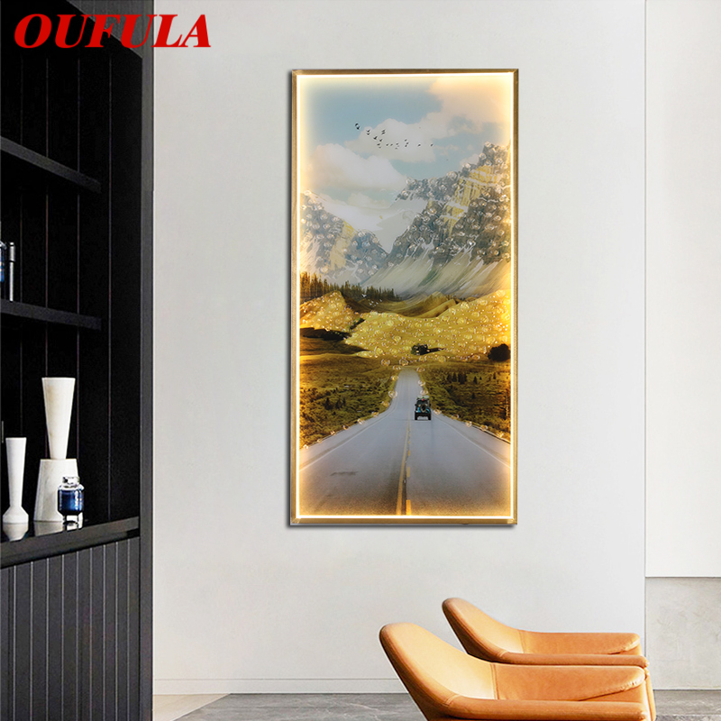 OUFULA-벽 램프, 보트 그림 현대 LED 돌출 사각형 벽화 조명, 크리에이티브 홈 통로